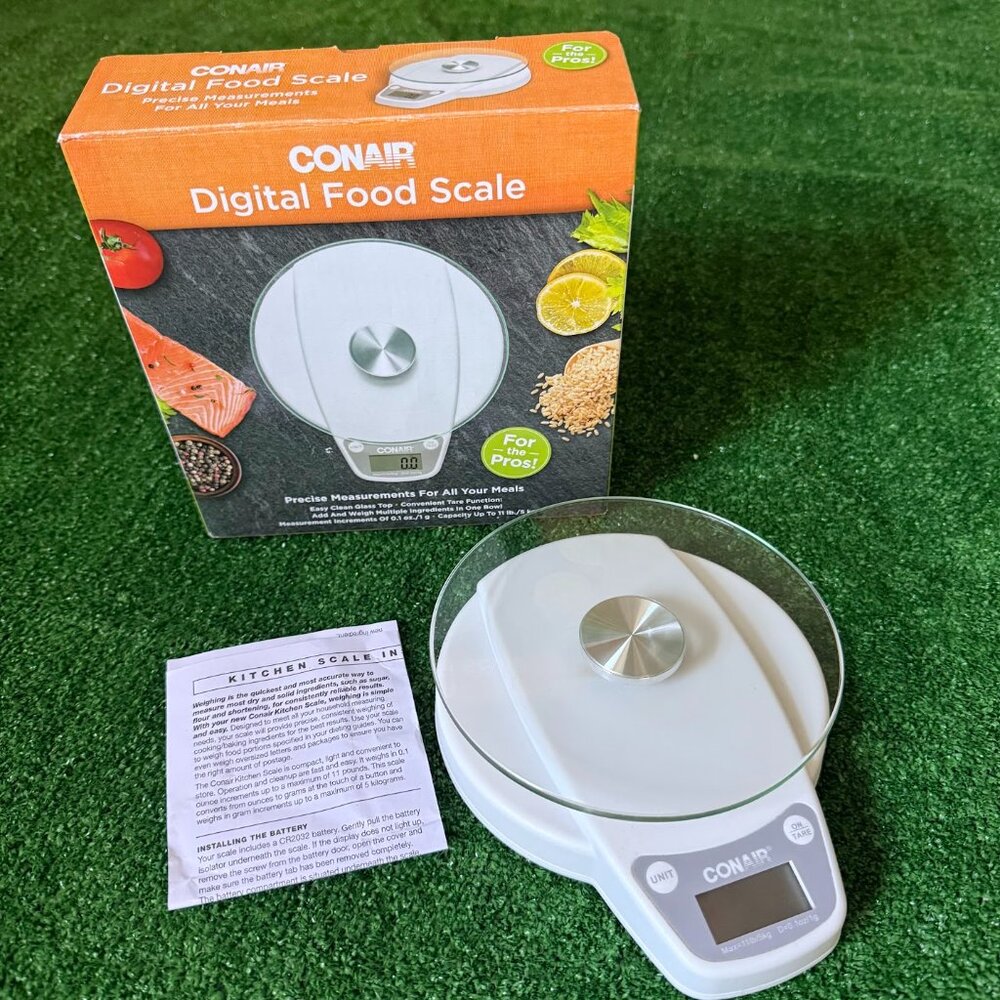 Conair Digital Food Scale Model CNF130 White Easy Clean Glass Top Up to 11 lb